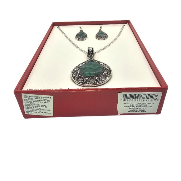 Silver Tone Necklace & Earring Set Faux Mother Of Pearl Enamel - Picture 5 of 13